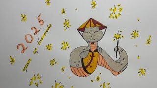 How To Draw a New Year Snake  Drawing and Coloring  New 2025 year  Draw with me [upl. by Aihtibat]