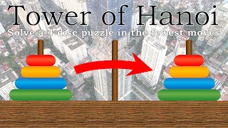 Tower of Hanoi 4 Disc Solution in the Fewest Moves [upl. by Aicilaanna]