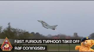 PILOT GETS TO 10000ft IN SECONDS • FAST FURIOUS TYPHOON TAKE OFF WITH AFTERBURNERS • RAF CONINGSBY [upl. by Obla]