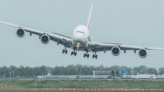 Unbelievable AIRBUS A380 CROSSWIND LANDING GO AROUND  SHARP RIGHT TURN during a STORM 4K [upl. by Anisirhc51]