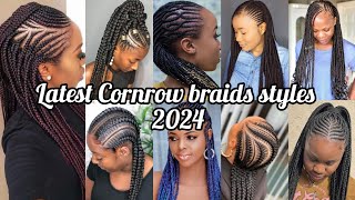 Latest Cornrow braids hairstyles  Twist hairstyles 2024  Ghana weaving ponytail braids [upl. by Austreng]