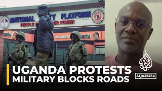 Uganda protests Military block off roads near Parliament [upl. by Ermey362]