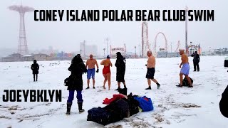 Polar bear club swimming in the icy Atlantic ocean At Coney island USA [upl. by Ellard518]