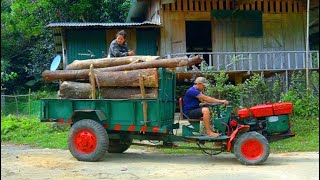 Young couple transport a large truck of wood by tractor to earn income  Help you DT build a house [upl. by Lust775]