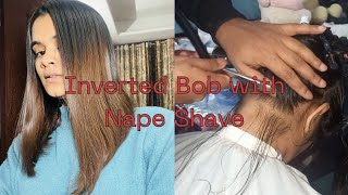 Inverted Bob Hair Cut  Nape Clean । Nape Shave Razzor Girl lookscutesalon shorthaircut headshave [upl. by Latrina]