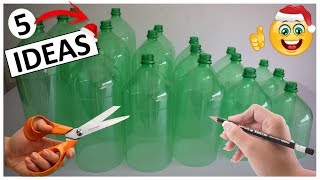 5 Manualidades FACILES Y RAPIDAS con botellas de plástico para Navidad [upl. by Carmelo]