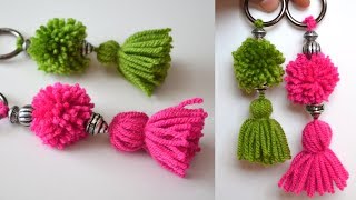 Pom Pom keychain using wool  Pompom Crafts  DIY Woolen Hanging [upl. by Anad319]