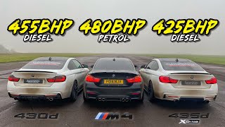 PETROL vs DIESEL 425HP 435D X DRIVE vs 480HP M4 vs 455HP 430D [upl. by Eceinaj]