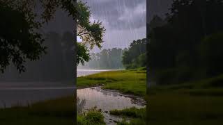 Heavy rain relax thundersounds sleep lake thunder rainsounds relaxingthunder rain [upl. by Ainehta]