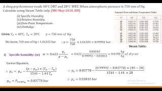 NUMERICALS ON PSYCHROMETRY CALCULATION OF Specific Humidity Relative Humidity DPT Enthalpy [upl. by Liahkim573]