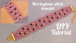 Wave braceletWinding braceletHerringbone stitchEasy jewelry making at homeDiy Beading [upl. by Sidonnie528]