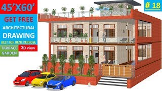 18 45x60 FEET HOUSE PLAN 3D WITH RENT PORTION 2 CAR PARKING 3D VIEW ELEVATION हिन्दी [upl. by Glaab420]