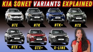 Kia Sonet ALL VARIANTS with Price in detail  kia Sonet Base to Top HTE HTK HTK HTX HTX GTX [upl. by Healy]