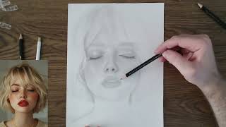 Realistic Portrait Drawing of girl with closed Eyes  Faber Castell [upl. by Emee325]