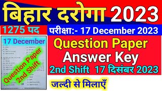 Bihar DarogaSI PT 2nd Shift Question Paper Answer Key 17 December 2023 [upl. by Berghoff230]