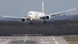 Crosswind LANDINGS during a STORM at Düsseldorf B777 767 757 A330  Storm Andrea [upl. by Hermie]