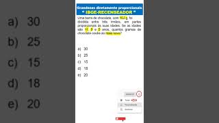 GRANDEZAS DIRETAMENTE PROPORCIONAISIBGERECENSEADORQuestões de matemática ibge [upl. by Amory]