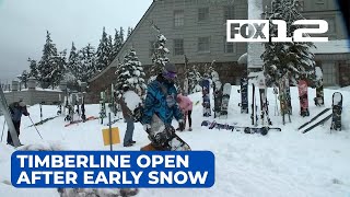 Timberline Lodge open after early snow to delight of skiers business owners [upl. by Rudman]