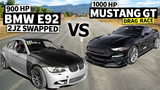 1000HP Twin Turbo Mustang GT vs 900HP 2JZswapped BMW E92 [upl. by Ovida]