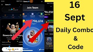 16th September GEMZ Daily Combo amp Cipher Solution 16th September Today 5000000 Coins [upl. by Ecirehc]