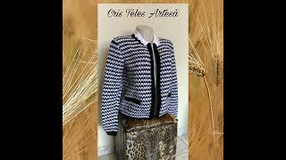 Cardigan de Crochê Tamanho M Parte 1 Ponto Pata de Galo ou Pied de Poule CrisTelesCroche [upl. by Einahpit506]