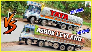 Heavy Loaded Trucks Turning Challenge on Same Ghat  TATA VS LEYLAND supportdrivers trucks [upl. by Merrick]