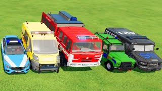 POLICE CAR FIRE TRUCK AMBULANCE COLORFUL CARS FOR TRANSPORTING FS 22 [upl. by Llertnac]