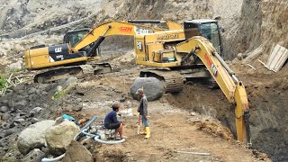 CAT 320GC Excavators Digging Dam Foundation Hole [upl. by Eberhard]