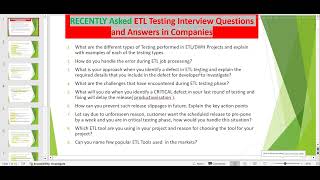 ETL Testing  Recently ASKED ETL Testing INTERVIEW Questions and Answers [upl. by Eelaras]