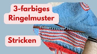 Dreifarbiges Ringelmuster stricken  Socken stricken  Sneakersocken  GumGumSocken [upl. by Svetlana477]