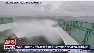 Video shows wind waves hammer Washington State Ferry  FOX 13 Seattle [upl. by Jeffy915]