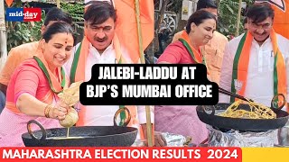 Maharashtra Election Results 2024 BJP leader Chitra Wagh makes Jalebi laddus ready at office [upl. by Aynnek]