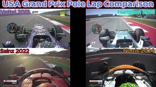 The Different Eras Of F1 USA Pole Lap Comparison  2013 VS 2016 VS 2022 VS 2024 [upl. by Ardnaek442]