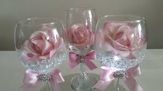 DIY  LIGHT UP WINE GLASS CENTERPIECE  INEXPENSIVE DIY  BLING AND GLAM DECOR [upl. by Rusell]