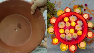 How to make tea light candle Holder with Diyas  DIY FLOATING CANDLES AT HOME  DIY URLI BOWLS [upl. by Eemak]