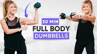 30 Min FULL BODY DUMBBELL WORKOUT To Burn Fat  Best Dumbbell Exercises for Ages 50 [upl. by Cyn]