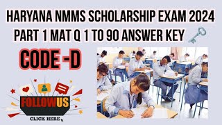 Haryana NMMS Scholarship Exam 2024 Part 1Code DMAT Q 1 to 90 Answer key 🗝️ [upl. by Nide]