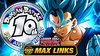 GAME OVER 10TH ANNIVERSARY BUFFS LEVEL 10 LINKS 100 EZA LR TEQ VEGITO BLUE DBZ Dokkan Battle [upl. by Bullard276]