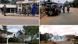 Police lob teargas to disperse Machakos University students protesting delay in releasing HELB funds [upl. by Ahsinroc]