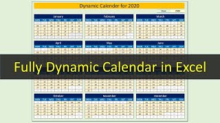 Dynamic Calendar for 2020 in Excel [upl. by Eiramrefinnej947]