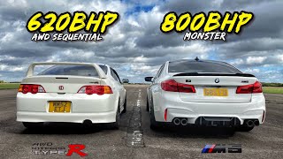 JAPANESE vs GERMAN 800HP BMW M5 vs 620HP AWD INTEGRA TYPE R [upl. by Arrim]