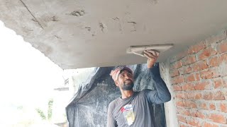 Building Lintel slab plastering1BHK House Concrete ceiling Bottom plastering with cement [upl. by Berke]