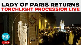 Notre Dames Historic Night LIVE  Virgin Statue Returns  Paris Cathedral  Torchlight Procession [upl. by Eicats941]