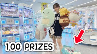 Getting 100 PRIZES CRANE GAME CHALLENGE [upl. by Ahseila868]