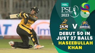 The Youngster Got To His Debut 50 In Just 27 Balls  Haseebullah Khan  Match 17  HBL PSL 8  MI2T [upl. by Dud]