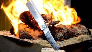 Forging a Pocket Knife from Rebar  Japanese Higonokami pocket knife [upl. by Ledif]