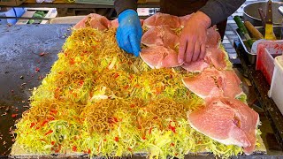 hiroshima style okonomiyaki お好み焼き japanese street food [upl. by Aiel]