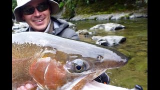 BIG JURASSIC RAINBOW TROUT VS ULTRALIGHT TENKARA ROD [upl. by Sousa]