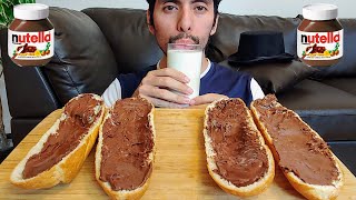 NUTELLA HAZELNUT SPREAD ON CRUNCHY BREAD WITH MILK ASMR MUKBANG EATING SHOW [upl. by Ecirtap]