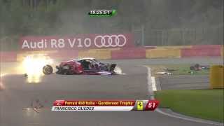 Spa 24h 2014 Massive crash between 2 Ferraris Aftermath [upl. by Aerdnak885]